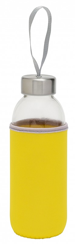 KASKADA Skleněná láhev na pití s neoprenovým obalem, 450ml, žlutá