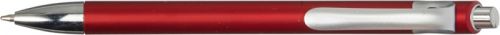 KEVLAR Plastové kuličkové pero, kovový vzhled, stříbrné detaily, červené