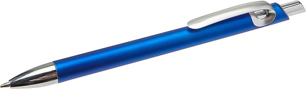 KEVLAR Plastové kuličkové pero, kovový vzhled, stříbrné detaily, modré
