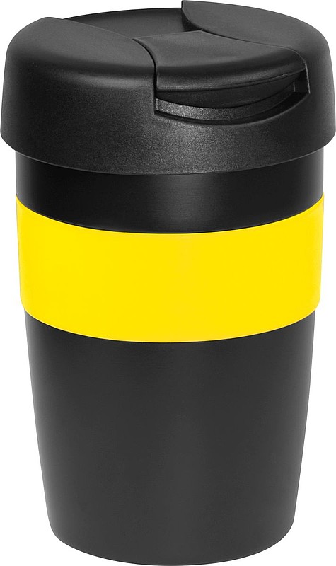 KOHI Černý termohrnek, 300ml, se žlutým úchopem