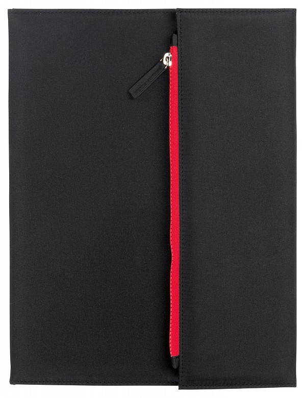 KOLIBA Černá sloha velikosti A4 s blokem a kapsou na šedý zip, červená