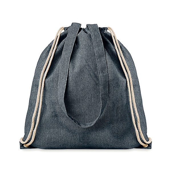 LAGAN Ekologická nákupní taška z recyklované bavlny se šňůrkami a dlouhými uchy, modrá
