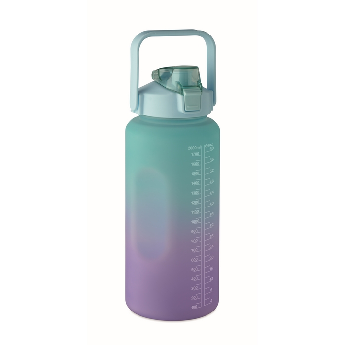 Láhev na vodu, RPET 2000 ml, tyrkysová/fialová