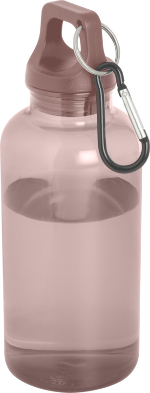 Láhev z recyklovaného plastu s karabinou, 400 ml, růžovohnědá