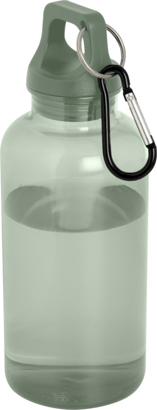 Láhev z recyklovaného plastu s karabinou, 400 ml, šedozelená