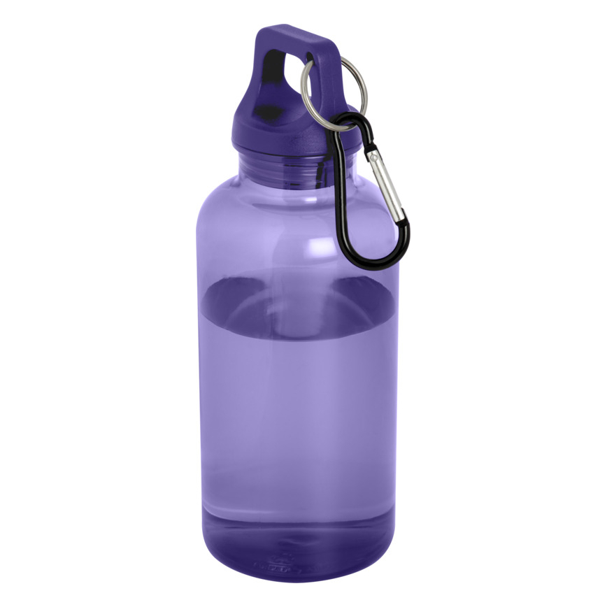 Láhev z recyklovaného plastu s karabinou, 400 ml, tmavě fialová