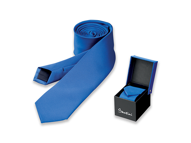 LAMBERT polyesterová pánská kravata v dárkové krabičce, SANTINI, Modrá