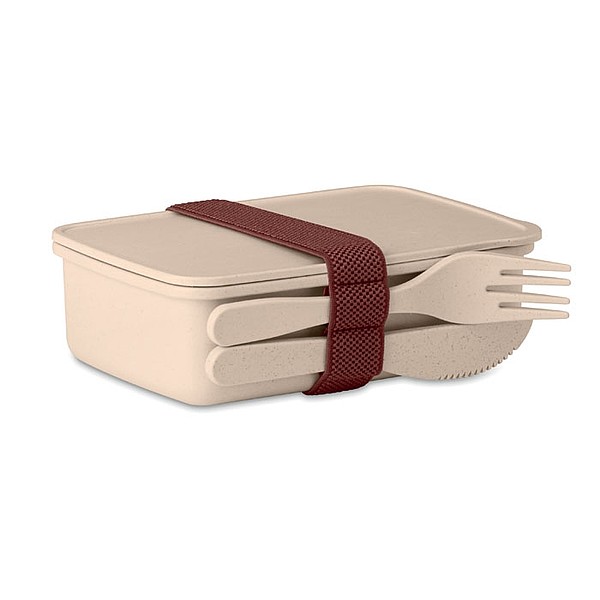 LANCHEDA Bambusová krabička na oběd s nožem a vidličkou, béžová