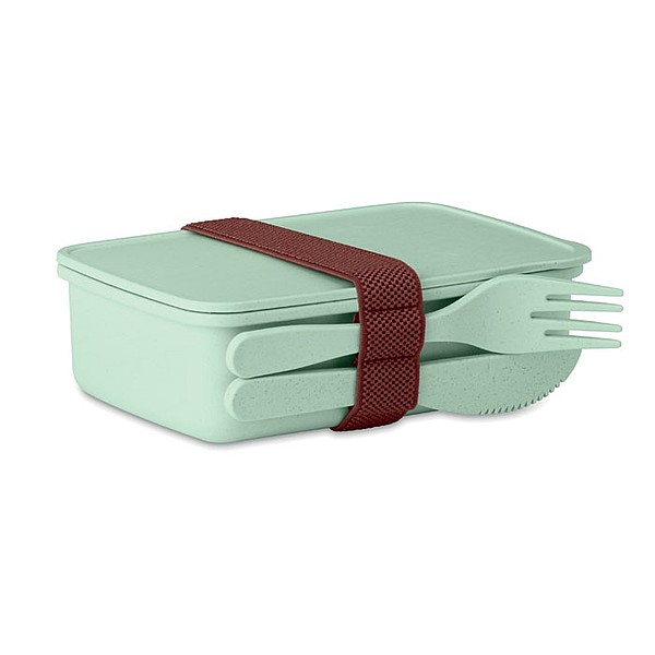 LANCHEDA Bambusová krabička na oběd s nožem a vidličkou, zelená