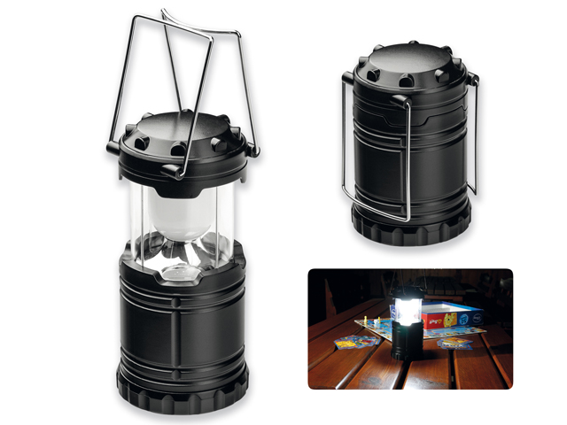 LANTERN plastová kempinková 6 LED svítilna s kovovými úchyty, Černá