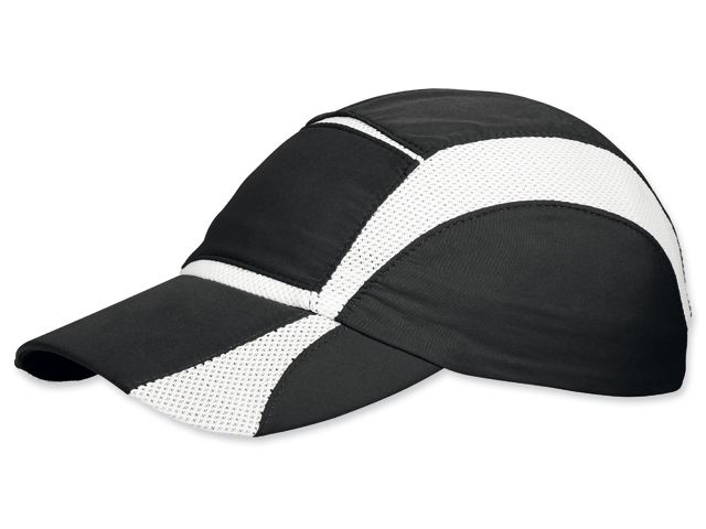 LUIZ polyesterová baseballová čepice, prodyšné klíny, stažení na gumu, Černá