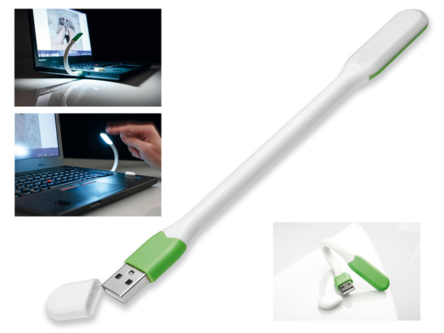 LUMEN silikonová flexibilní 4 LED svítilna s USB konektorem, Světle zelená
