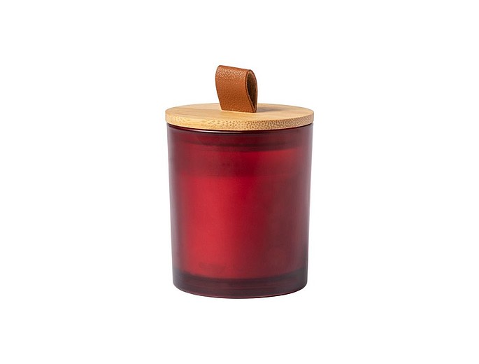 LUNA Vosková vonná svíčka na rostlinné bázi ve skleněné nádobce s bambusovým víčkem, červená (skořice)