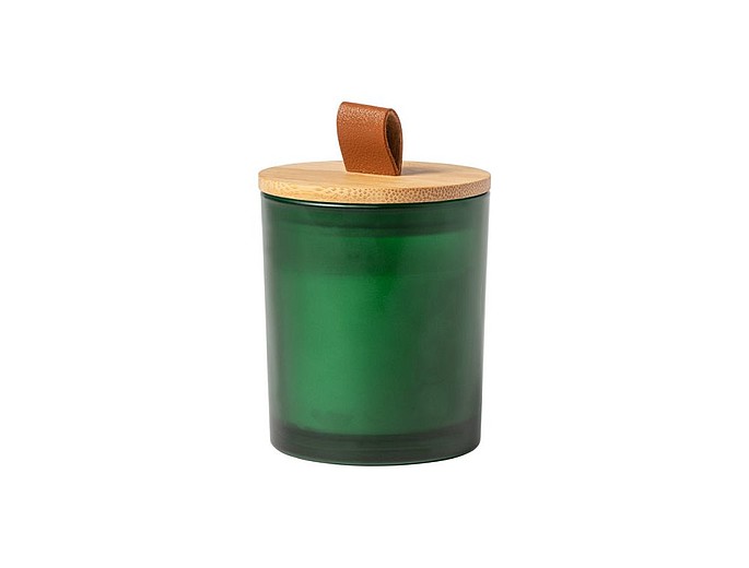 LUNA Vosková vonná svíčka na rostlinné bázi ve skleněné nádobce s bambusovým víčkem, zelená (jasmín)