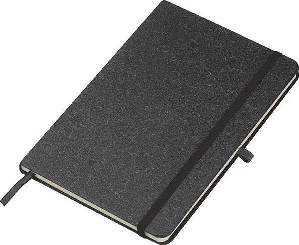 MAKAR Zápisník A5 se záložkou do kartonu, poutkem na kuličkové pero a elastickým zapínáním,černá
