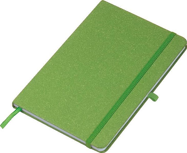 MAKAR Zápisník A5 se záložkou do kartonu, poutkem na kuličkové pero a elastickým zapínáním,zelená