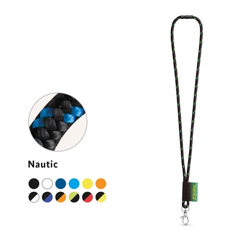 MANSFIELD. SADA šňůrky na krk NAUTIC Dlouhá (Ø 7 mm) s karabinou 9 mm a bezpečnostní sponou Ø 7 mm, černá