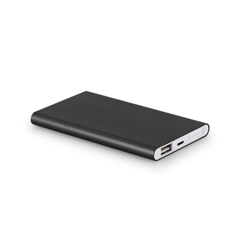 MARCET. Powerbanka slim 4 000 mAh z recyklovaný ABS (70 % rABS) a recyklovaný hliník (30 % rAL), černá