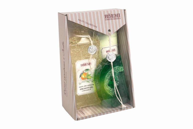 MAZELČA Dárková kazeta Fruit collection s vůní mandarinky a zeleného čaje - sprchový gel, tělové mléko a křišťálové mýdlo