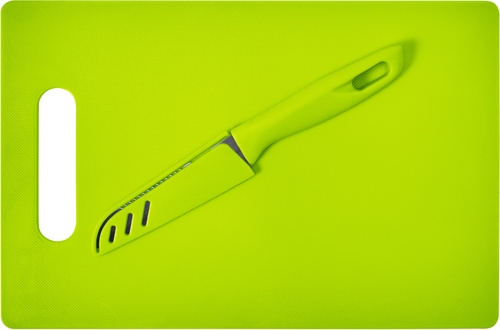 MAZERA Kuchyňská sada plastového nože s kovovou čepelí a plastového krájecího prkénka, zelená