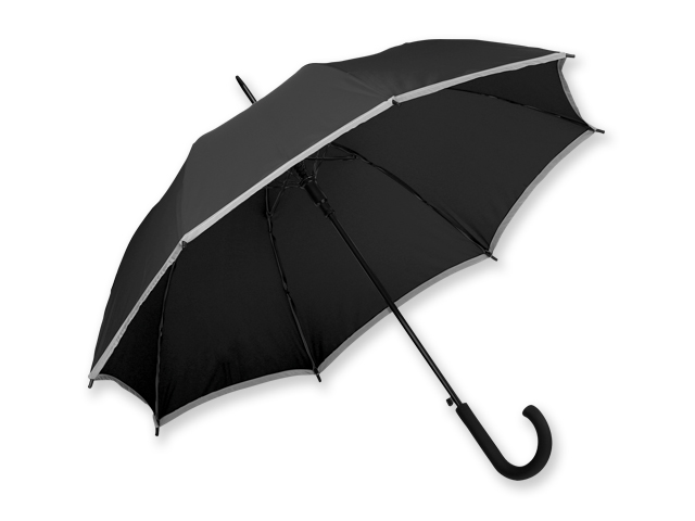 MEGAN polyesterový vystřelovací deštník s reflexním pruhem, 8 panelů, Černá