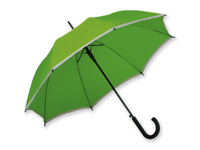 MEGAN polyesterový vystřelovací deštník s reflexním pruhem, 8 panelů, Světle zelená