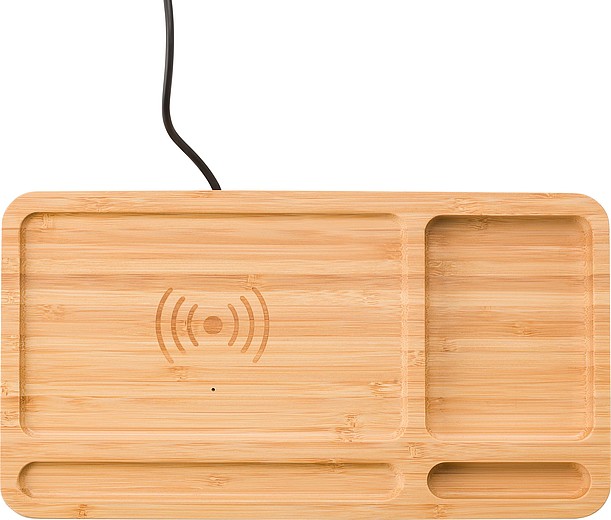 MEZLI Bambusový stolní organizér s bezdrátovou nabíječkou