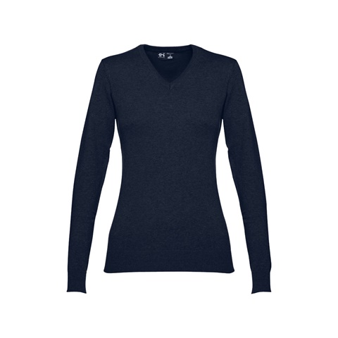 Námořnická modrá MILAN WOMEN. Dámský svetr s výstřihem do V z bavlny a polyamidu, námořnická modrá, L