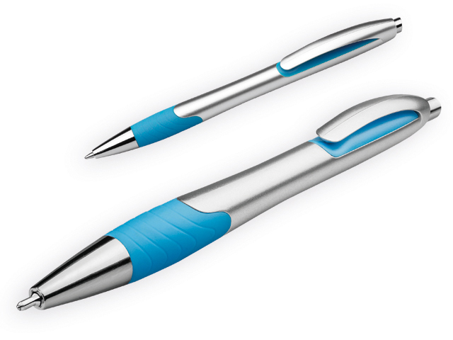 MILEY SILVER plastové kuličkové pero, modrá náplň 0,7 mm s nízkou viskozitou, Světle modrá