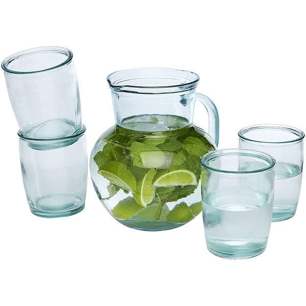 MIZU 5dílný set sklenic a džbánu z recyklovaného skla, objem 2,3 litru a 430ml