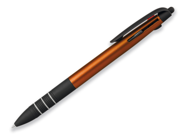 MULTIS plastové kuličkové pero 3 v 1, modrá, červená, černá náplň, Fluorescenční oranžo