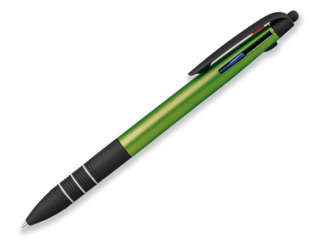 MULTIS plastové kuličkové pero 3 v 1, modrá, červená, černá náplň, Světle zelená