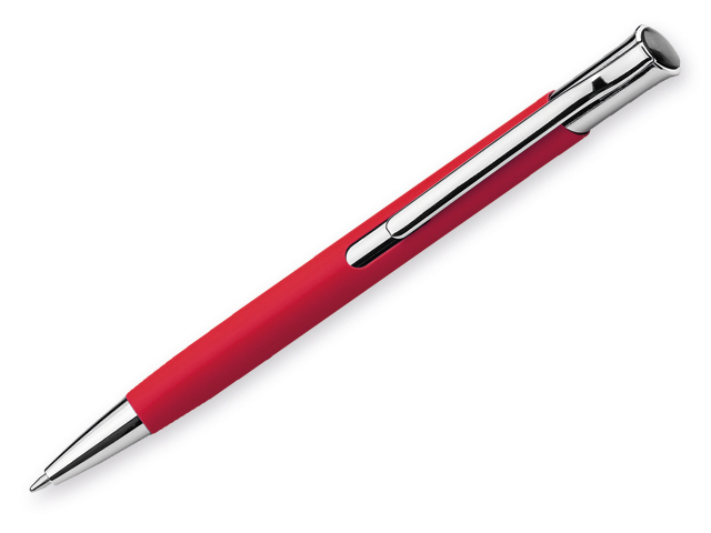 OLAF SOFT kovové kuličkové pero s pogumovaným povrchem, modrá náplň, Červená