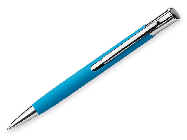 OLAF SOFT kovové kuličkové pero s pogumovaným povrchem, modrá náplň, Světle modrá