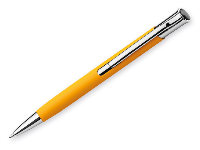 OLAF SOFT kovové kuličkové pero s pogumovaným povrchem, modrá náplň, Žlutá