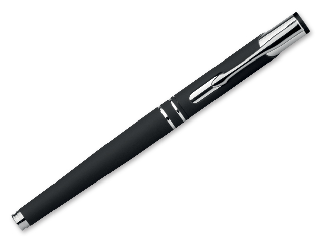 OLEG ROLLER SOFT kovové keramické pero s pogumovaným povrchem, modrá náplň, Černá