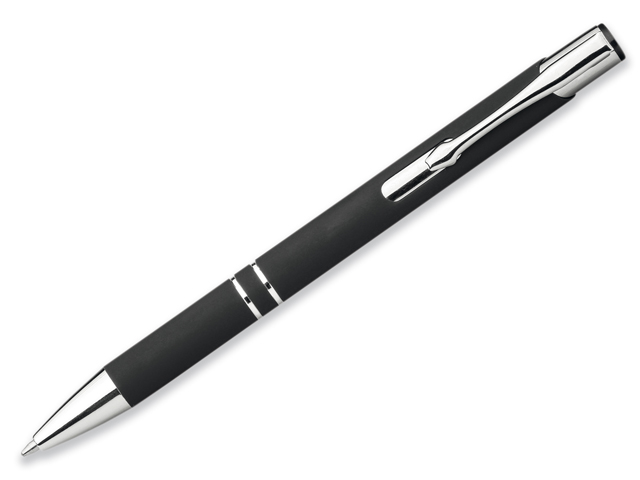 OLEG SOFT kovové kuličkové pero s pogumovaným povrchem, modrá náplň, Černá