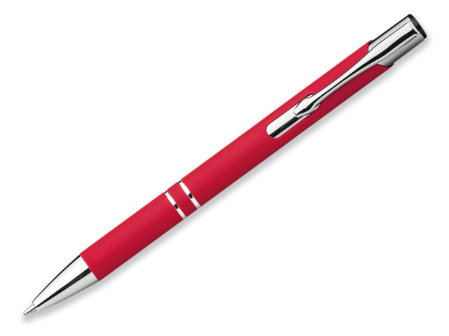 OLEG SOFT kovové kuličkové pero s pogumovaným povrchem, modrá náplň, Červená