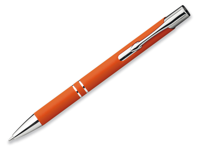 OLEG SOFT kovové kuličkové pero s pogumovaným povrchem, modrá náplň, Oranžová