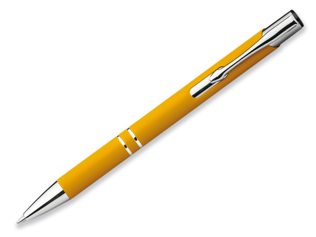 OLEG SOFT kovové kuličkové pero s pogumovaným povrchem, modrá náplň, Žlutá
