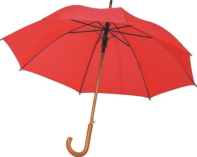 PERIL Automatický deštník s dřevěnou rukojetí, RPET, červený