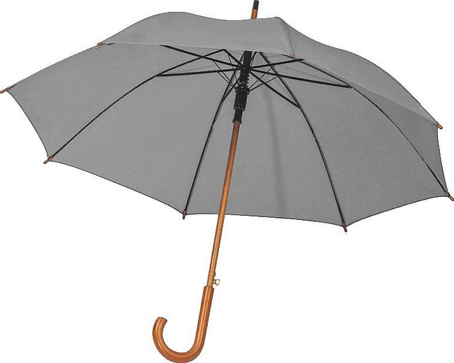 PERIL Automatický deštník s dřevěnou rukojetí, RPET, šedý