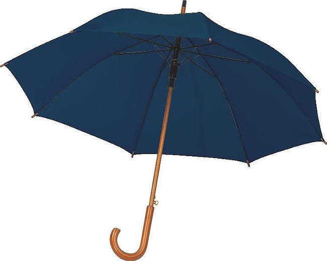 PERIL Automatický deštník s dřevěnou rukojetí, RPET, tmavě modrý