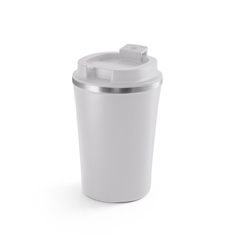 PHELPS CERAMIC. Cestovní hrnek z nerezové oceli s keramickým vřnitřkem, až 470 ml, světle šedá