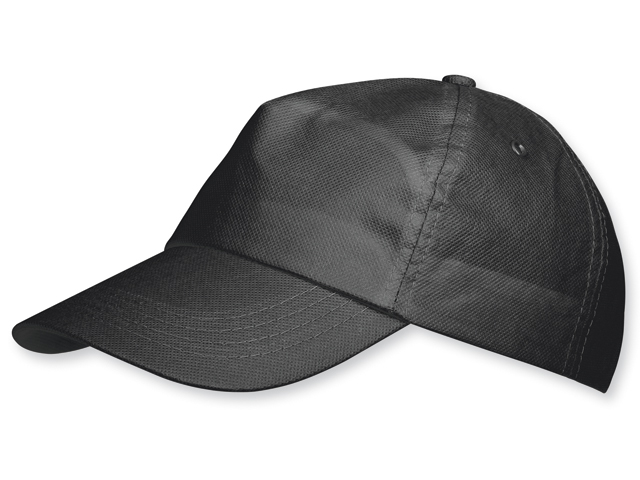 POMPO baseballová čepice z netkané text. (75 g/m2), suchý zip, 5 panelů, Černá
