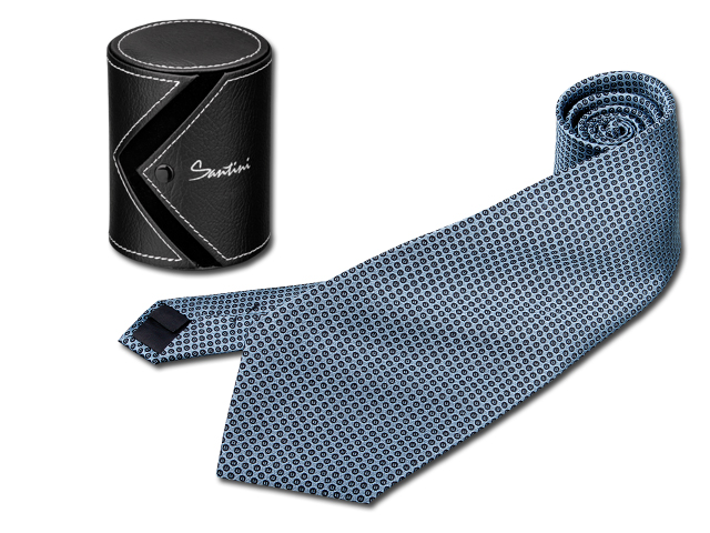 QUARDO hedvábná pánská kravata v dárkovém pouzdře, SANTINI, Modrá