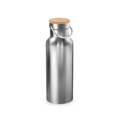 RAGNAR. Dvojstenná vákuovo izolovaná fľaša z nehrdzavejúcej ocele (36% recyklace) 570 ml, saténově stříbrná