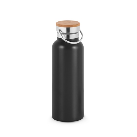 RAGNAR. Dvoustěnná vakuově izolovaná lahev z nerezové oceli (36 % recyklované), 570 ml, černá