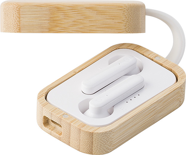 RAVENA Bezdrátová sluchátka v bambusové krabičce