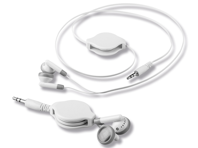 REEL plastová audio sluchátka s JACK kabelem, Bílá